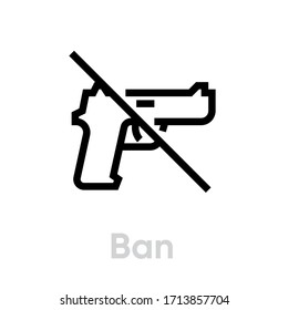 Prohibir el icono de tiro con pistola. Vector de línea editable. Prohibición total de uso del arma con símbolo plano. Pictograma único.
