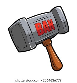 Ban hammer emotes for Twitch, cartoon-style vector illustration. Fun and engaging design, perfect for streamers and chat moderation themed graphics.