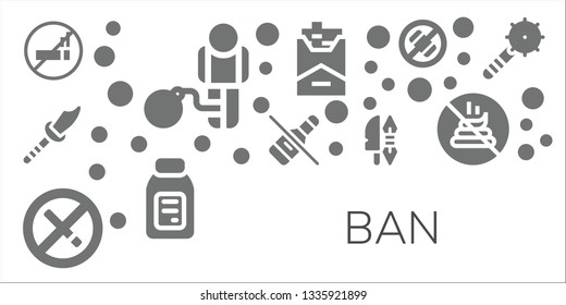 ban icon set. 11 filled ban icons.  Simple modern icons about  - No smoking, Restriction, Weapon, No alcohol, Cigarette, Alcohol, No phone, poop