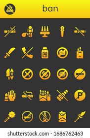 conjunto de iconos de prohibición. 26 iconos de prohibición rellenos. Incluido Prohibición de fumar, Prohibición, Armas, Armas, No Fumar, Llamadas, Alcohol, Fotografía, Cigarrillos, Teléfono, Comida, Iconos De Armas