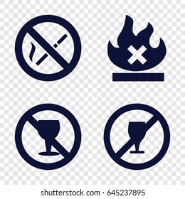 Ban icons set. set of 4 ban filled icons such as no alcohol