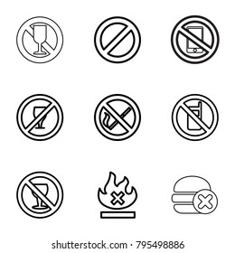 Ban icons. set of 9 editable outline ban icons such as no phone, no drink