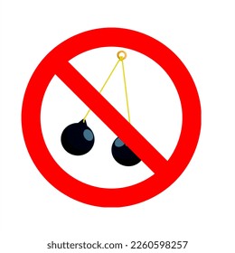 Ban Latto-latto or clackers ball toy symbol cartoon illustratio. Forbidden red sign, isolated on white background ,carrying ban latto latto