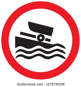 ban launching boats, vector icon at red circle frame