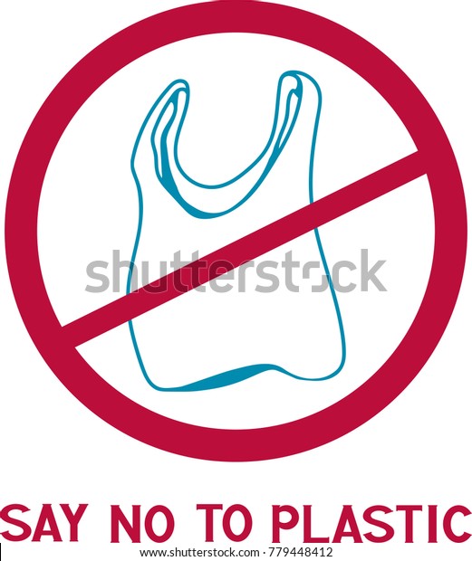 ban logo say no to plastic in blue red colors
