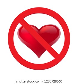 Ban love heart. Symbol of forbidden and stop love. Vector illustration - Vector