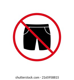 Ban Men Bermuda Summer Short Black Silhouette Icon. Forbid Sport Jeans Boy Short Pictogram. No Clothing Stop Red Sign. Nude Beach Icon. Male Swim Trunks Boxer Prohibit. Isolated Vector Illustration.
