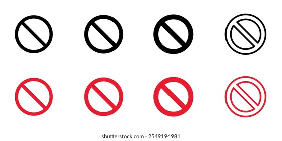 Ban, No hay conjunto de iconos. Señal de alto. Símbolo de prohibición. Símbolo permitido. Vector