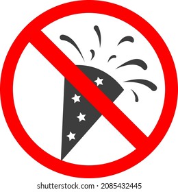 Ban on Christmas fireworks with confetti. The symbol of Christmas in flat black. Vector image isolated on a white background.