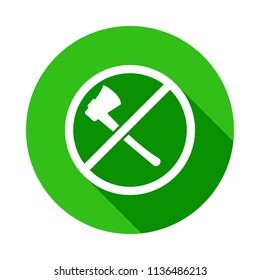 ban on cutting down trees green icon in Badge style with shadow  on white background