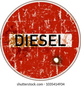 ban on diesel cars in german cities, grungy traffic sign, danger of air pollution, vector 