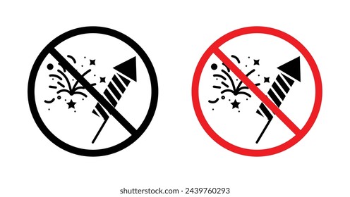 Ban on fireworks sign. fireworks prohibited. firecracker forbidden vector symbol. no rocket caution warning sign. christmas, new year firecrackers not allowed symbol.