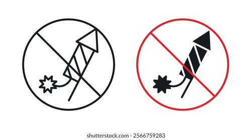 Ban on fireworks signs in black outline, solid and colored style