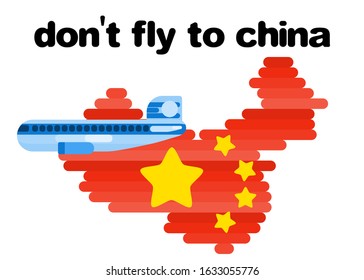 a ban on flights to China. poster with map. vector illustration