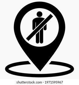 Ban on gathering people. Ban collecting location of people. Banning visits. Vector icon.