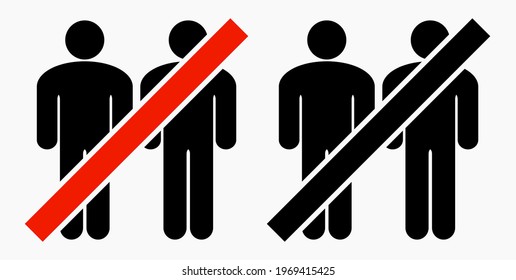 Prohibición de reunir gente. No se reúnan en grupos. DETENGAN las manifestaciones y las reuniones. El paso de personas está prohibido. Icono del vector.