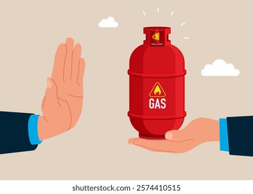 Ban on import gas. Gas cylinder. Economic wars. Embargo, sanctions. Modern flat vector illustration.