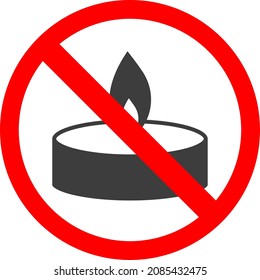 A ban on lighting wax candles in a flat candlestick. The symbol of Christmas in flat black. Vector image isolated on a white background.
