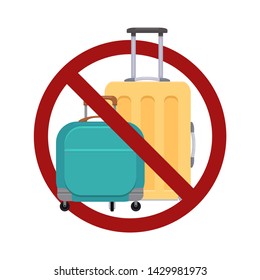 Ban on luggage. Flat illustration of suitcases in the prohibition sign. Stop cargo. Travel light.  Object is separate from the background. Vector item for icons, stickers and your design