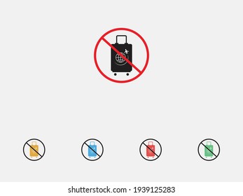 Ban on luggage.  No or Stop. Travel luggage icon. Prohibited ban stop symbol. No travel luggage icon. Set of colorful flat design icons