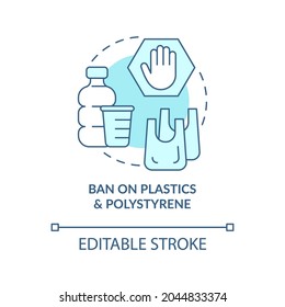 Ban on plastics materials concept icon. Environment protection, Reduction in global pollution abstract idea thin line illustration. Vector isolated outline color drawing. Editable stroke