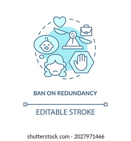 Prohibición del icono de concepto azul de redundancia. Despido después de licencia de maternidad idea abstracta ilustración de línea delgada. Protección de los derechos de los nuevos padres. Dibujo de color de contorno aislado del vector. Trazo editable