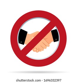 Prohibición de estrechar manos sobre un fondo blanco con sombra
