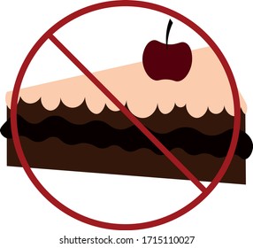 Ban on sweets. Cherry and chocolate cake. Diet for diabetics and overweight people. Control of calories and carbohydrates.