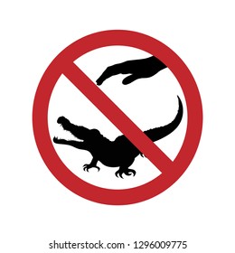 Ban on touching crocodile on white background.