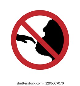 Ban on touching gorilla on white background.