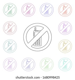 Ban on the use of mobile phones multi color style icon. Simple thin line, outline vector of airport icons for ui and ux, website or mobile application