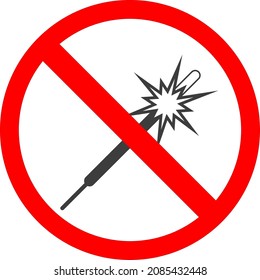 Ban On The Use Of Sparklers With Sparks. Ban On Fireworks. Vector Image Isolated On A White Background.