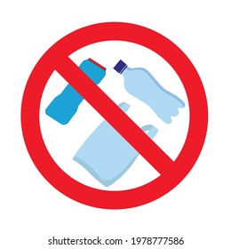 Ban plastic, no polybag and bottle, prohibition concept. Vector no single polythene, ban use package and plastic, environmental concept, not trash and waste, stop pollution illustration