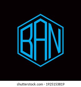 BAN poligon letter icon design on BLACK background. Creative letter BAN, B A N logo design.
BAN initials poligon Logo design.