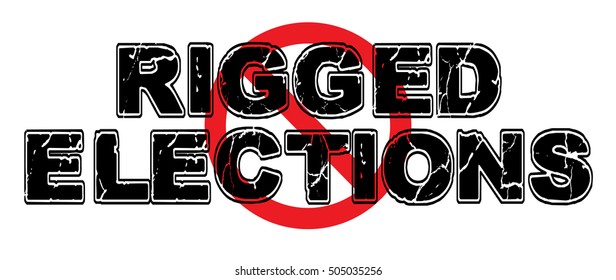 Ban Rigged Elections, in which widespread voter fraud creates a predetermined result, caused by fraud and criminality. Vector EPS-10 file, no transparency used. 