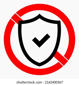 Icono de protección contra la prohibición. Mala defensa. Alto nivel de riesgo. Símbolo de baja protección. Icono de protección. Icono del vector.
