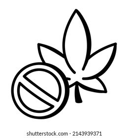 Ban Sign Over Weed Leaf, Doodle Icon Of No Cannabis

