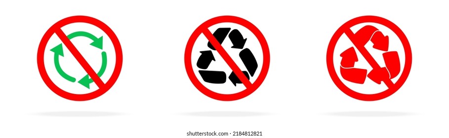 Ban Sign with a Recycle icons set. Icon of prohibited, warning, stop, no, ban and risk and recycle sign isolated on white, vector graphics