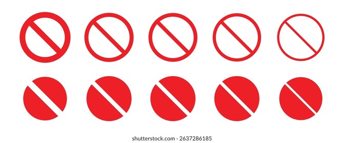 Ban Sign vector illustration, Prohibited circle sign, Ban icon isolated, Prohibition red icon, Red circle with cross line symbol. Sign forbidden. No sign. Icon symbol ban. Do Not Enter. 