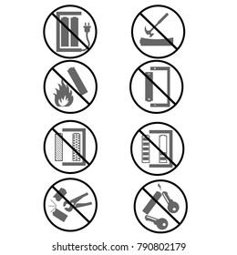 Ban signs for batteries and accumulators vector
