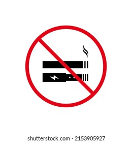 Ban Smoke Vape And Cigarette Black Silhouette Icon. No Smoking Nicotine And Electronic Cigarette Forbidden Pictogram. Prohibited Smoking Vaping Area Red Stop Symbol. Isolated Vector Illustration.