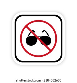 Ban Sun Glasses Summer Black Silhouette Icon. Caution Forbid Dark Sunglasses Beach Pictogram. No Allowed Sun Glasses Zone Red Stop Circle Symbol. Spectacles Prohibit. Isolated Vector Illustration.