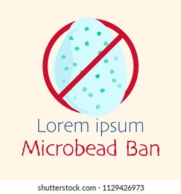 Ban symbol and outline flat icon of microbead, typographic design with text space. Ban microplastic concept. Vector illustration.