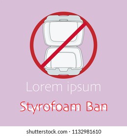 Ban symbol and outline flat icon of styrofoam container, typographic design with text space. Ban styrofoam concept. Vector illustration.