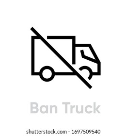 Ban Truck Delivery icon. Editable line vector. Car truck crossed out with a red line, transportation prohibited. Single pictogram.