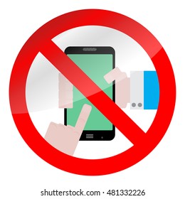Ban use smarphone device. No phone zone sign prohibition. Vector illustration