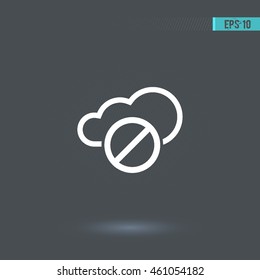 Ban vector icon. Cloud pictogram. Graphic symbol for web design, logo. White glyph on a gray background. Isolated sign.