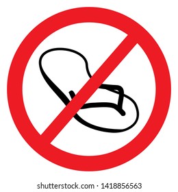 Ban walk in shoes, vector icon. Sandal in a round red frame.