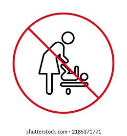 Ban Woman Baby Room Black Line Icon. Prohibited Zone Care Child Diaper Red Stop Outline Symbol. Forbidden Mother Change Nappy Pictogram. No Allowed Mum Toilet Sign. Isolated Vector Illustration.