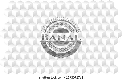 Banal grey badge with geometric cube white background